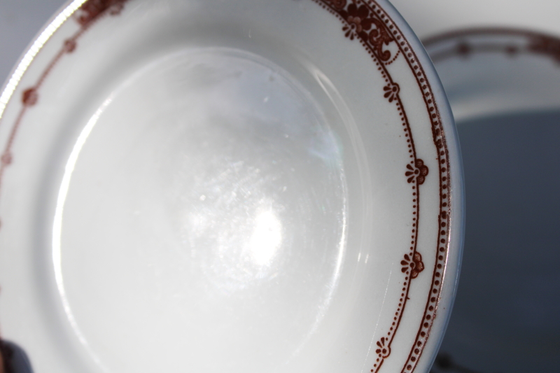 photo of vintage Jackson china restaurant ironstone brown transferware, scroll and dot border plates #6