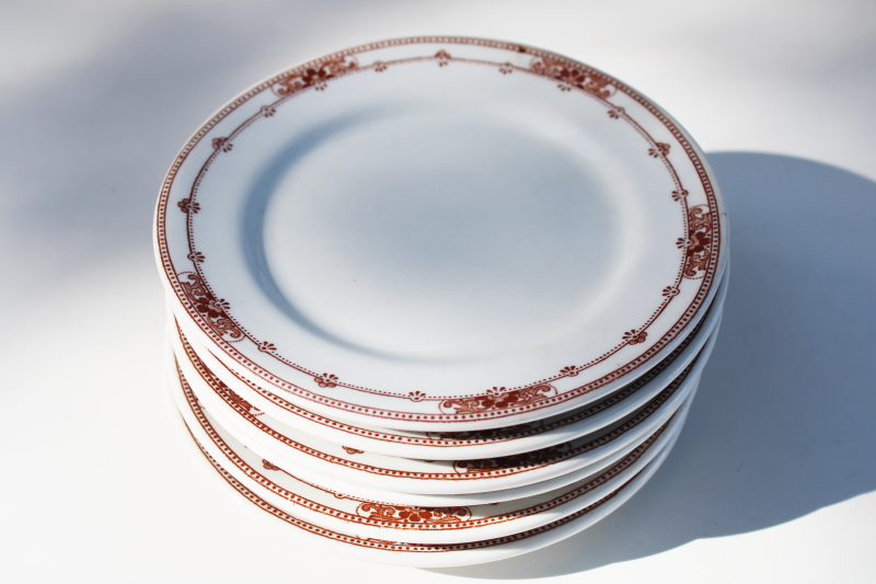 photo of vintage Jackson china restaurant ironstone brown transferware, scroll and dot border plates #8