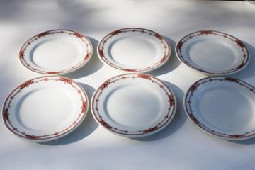 vintage Jackson china restaurant ironstone brown transferware, scroll and dot border plates