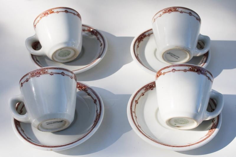 photo of vintage Jackson china restaurant ironstone brown transferware, scroll and dot cups & saucers #1