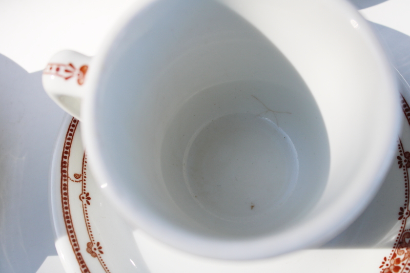 photo of vintage Jackson china restaurant ironstone brown transferware, scroll and dot cups & saucers #5