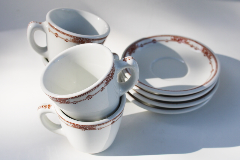 photo of vintage Jackson china restaurant ironstone brown transferware, scroll and dot cups & saucers #8