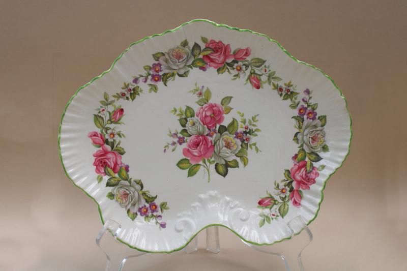 photo of vintage James Kent Old Foley scalloped tray, Harmony Rose pattern roses floral #1