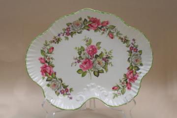 catalog photo of vintage James Kent Old Foley scalloped tray, Harmony Rose pattern roses floral