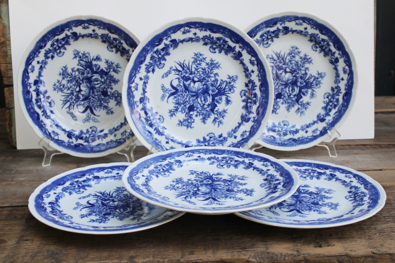 photo of vintage Japan Bluemont China dinner plates set of 6, blue & white china floral pattern  #1