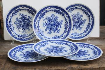 catalog photo of vintage Japan Bluemont China dinner plates set of 6, blue & white china floral pattern