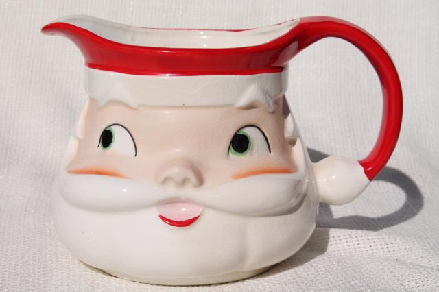 photo of vintage Japan Christmas Santa head pitcher, big smiling face milk jug, Holt Howard? #1