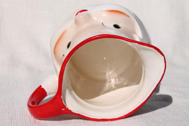 photo of vintage Japan Christmas Santa head pitcher, big smiling face milk jug, Holt Howard? #5