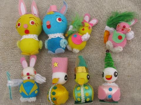 photo of vintage Japan Easter decorations, spun cotton and chenille chicks, bunnies #3