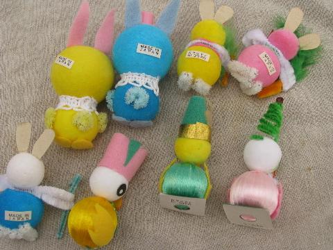 photo of vintage Japan Easter decorations, spun cotton and chenille chicks, bunnies #4