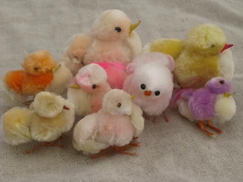 photo of vintage Japan Easter decorations, spun cotton and chenille chicks, bunnies #7