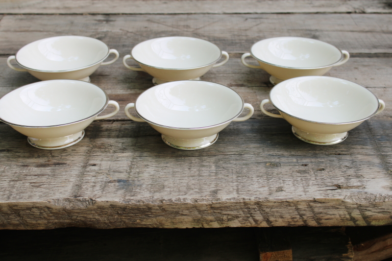 photo of vintage Japan Fine Arts china, Classic Dignity ivory porcelain cream soup bowls or bouillon cups, double handle shape  #1