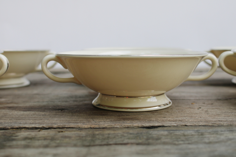 photo of vintage Japan Fine Arts china, Classic Dignity ivory porcelain cream soup bowls or bouillon cups, double handle shape #3