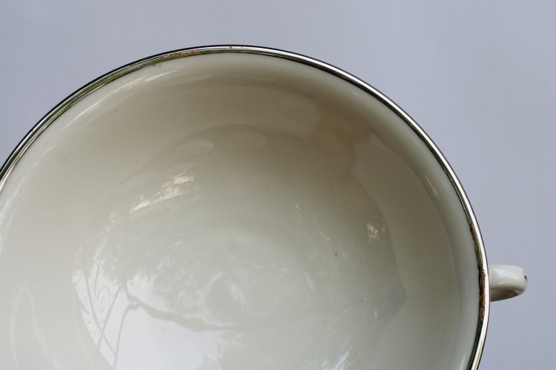 photo of vintage Japan Fine Arts china, Classic Dignity ivory porcelain cream soup bowls or bouillon cups, double handle shape #4