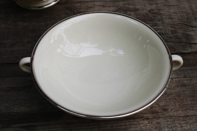 photo of vintage Japan Fine Arts china, Classic Dignity ivory porcelain cream soup bowls or bouillon cups, double handle shape #5