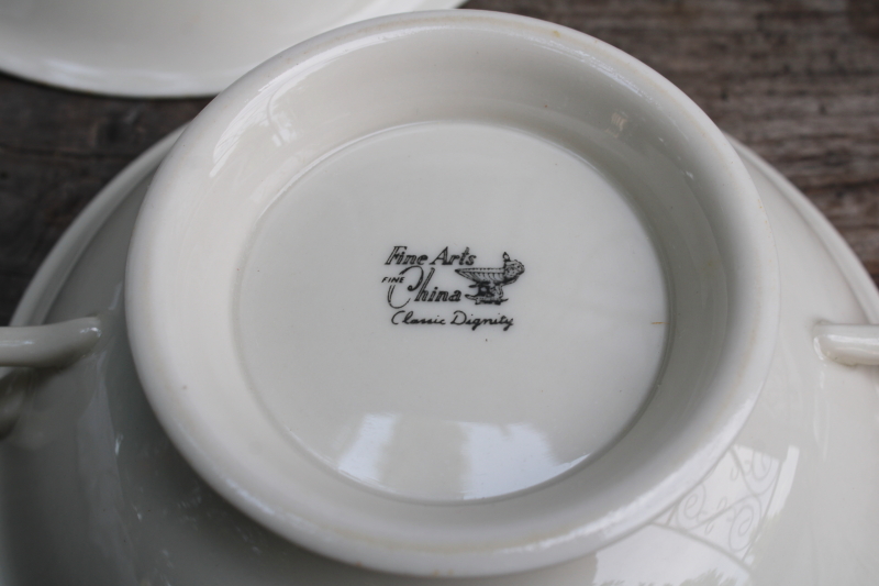 photo of vintage Japan Fine Arts china, Classic Dignity ivory porcelain cream soup bowls or bouillon cups, double handle shape #10