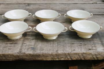 catalog photo of vintage Japan Fine Arts china, Classic Dignity ivory porcelain cream soup bowls or bouillon cups, double handle shape 