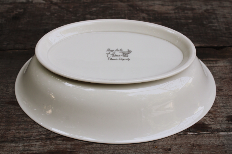 photo of vintage Japan Fine Arts china Classic Dignity platinum silver band ivory porcelain oval bowl  #3
