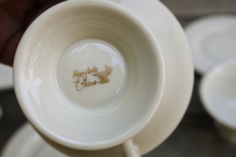photo of vintage Japan Fine Arts china Classic Dignity platinum silver band ivory porcelain tea cups & saucers #3