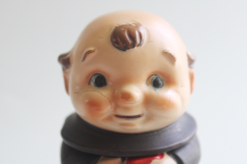 photo of vintage Japan Friar Tuck monk jam pot, hand painted ceramic jar w/ notched lid  #2