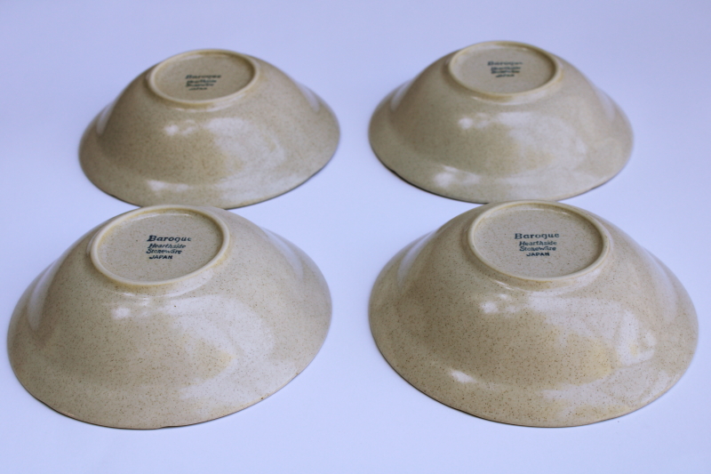 photo of vintage Japan Hearthside Baroque stoneware cereal bowls set of 4 plain tan speckled glaze w/ brown band  #4