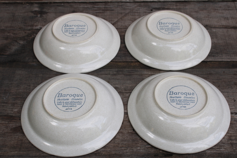photo of vintage Japan Hearthside Baroque stoneware soup bowls set of 4 plain tan speckled glaze w/ brown band  #3
