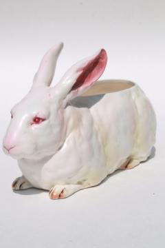 catalog photo of vintage Japan Lefton china white rabbit planter pot, large life size bunny