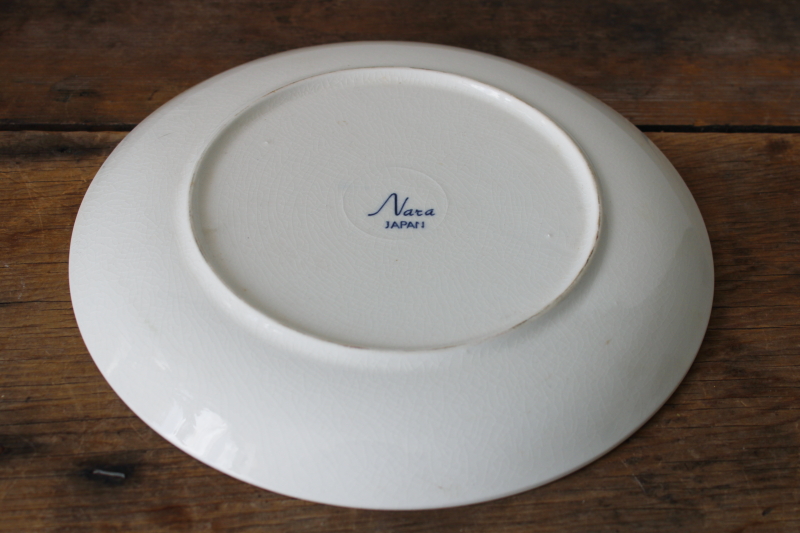 photo of vintage Japan Nara blue & white china plate, rural mountain scene w/ ancient tree & cottage  #4