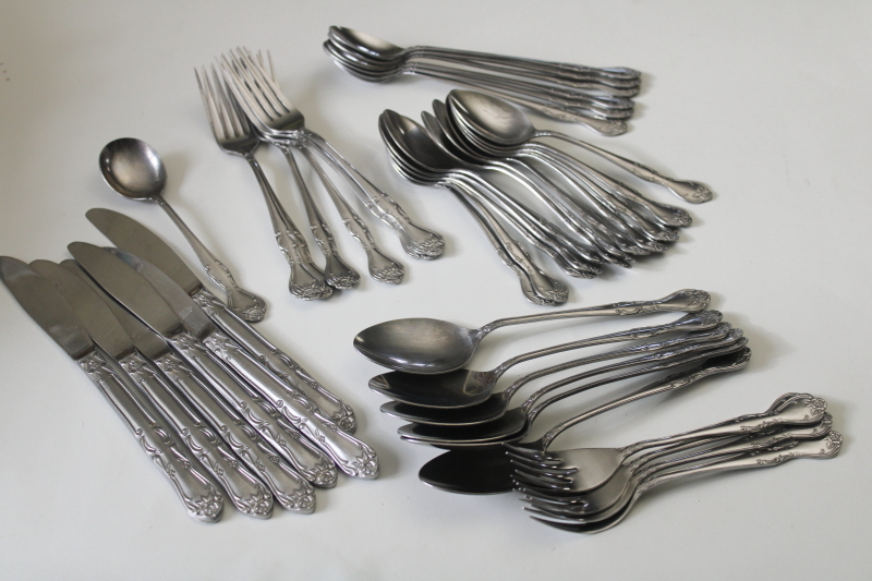photo of vintage Japan National Stainless flatware near complete set for 6 Norma pattern #6