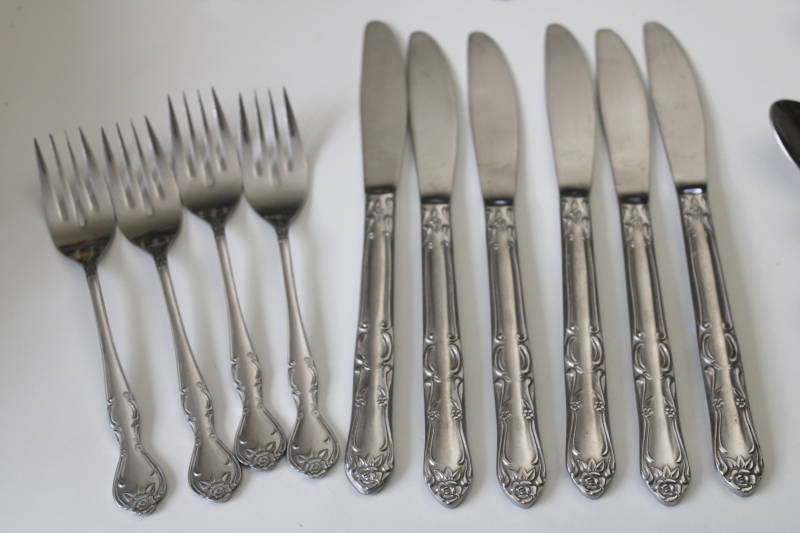 photo of vintage Japan National Stainless flatware near complete set for 6 Norma pattern #7