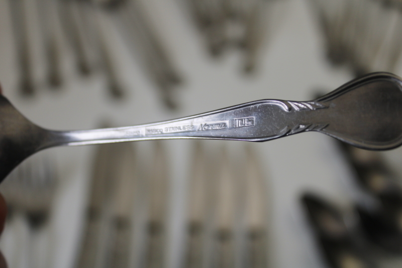 photo of vintage Japan National Stainless flatware near complete set for 6 Norma pattern #8