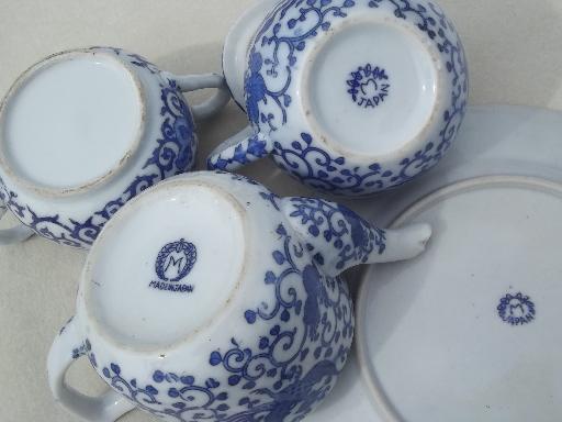 photo of vintage Japan  Phoenix ware blue & white china tea set, teapot, cream & sugar #2