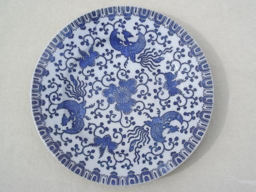 photo of vintage Japan  Phoenix ware blue & white china tea set, teapot, cream & sugar #4