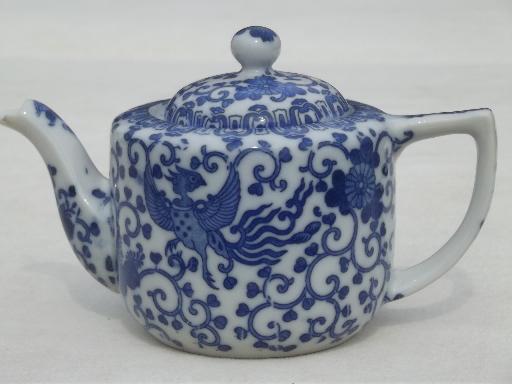 photo of vintage Japan  Phoenix ware blue & white china tea set, teapot, cream & sugar #5