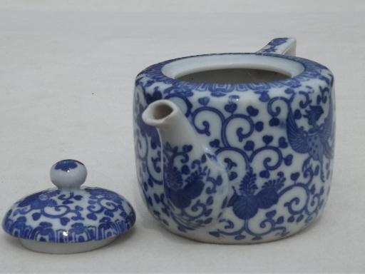 photo of vintage Japan  Phoenix ware blue & white china tea set, teapot, cream & sugar #6