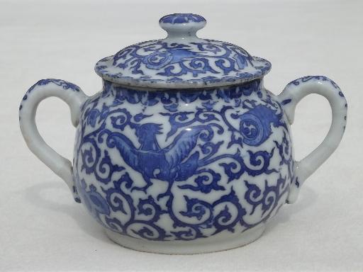 photo of vintage Japan  Phoenix ware blue & white china tea set, teapot, cream & sugar #7