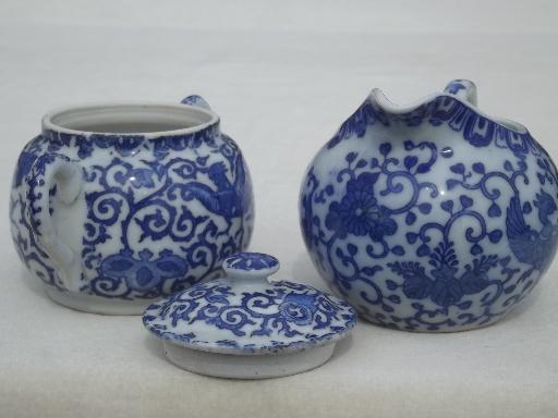 photo of vintage Japan  Phoenix ware blue & white china tea set, teapot, cream & sugar #9