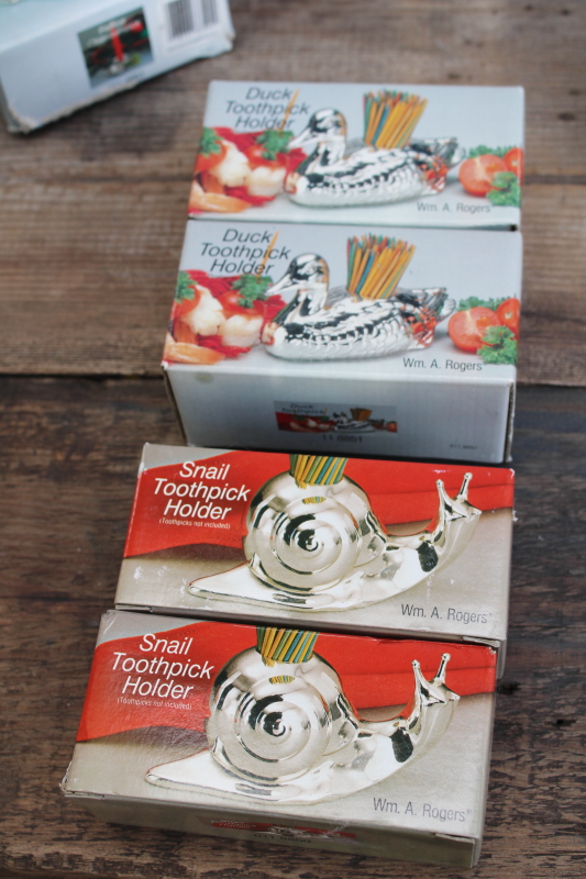 photo of vintage Japan Rogers silver plate novelties lot, Christmas candle holders, trinket box, snails, ducks  #12