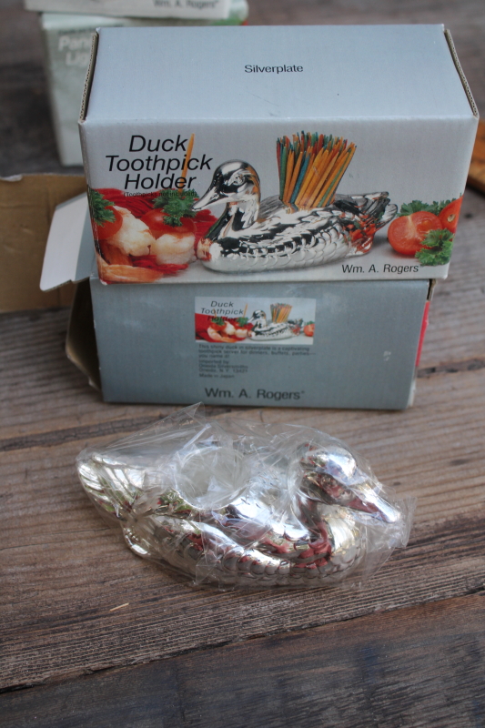 photo of vintage Japan Rogers silver plate novelties lot, Christmas candle holders, trinket box, snails, ducks  #13