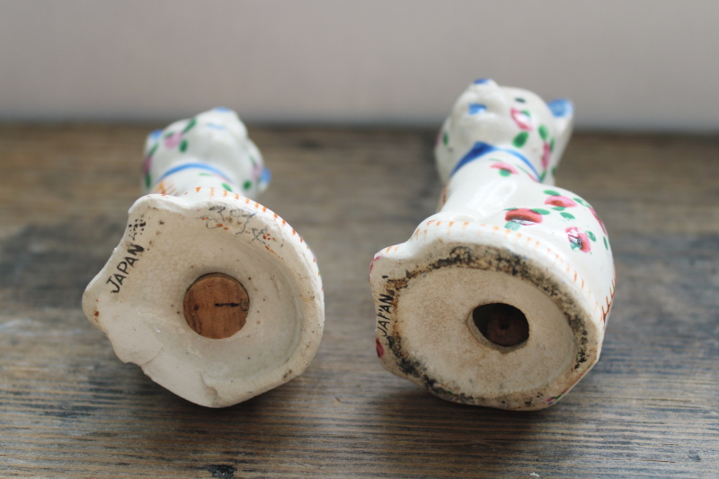 photo of vintage Japan S&P set, calico cats stuffed animals hand painted stitching & floral  #5