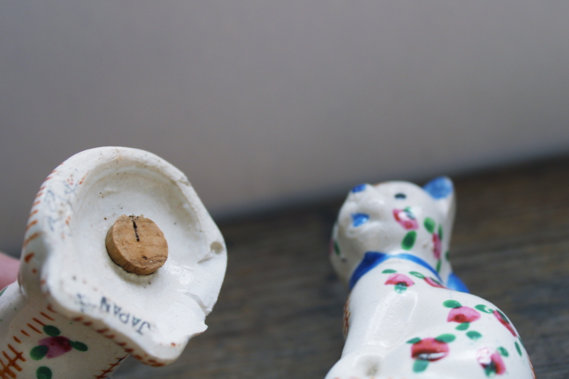 photo of vintage Japan S&P set, calico cats stuffed animals hand painted stitching & floral  #6