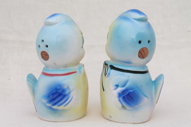 photo of vintage Japan S&P shakers, happy blue bird chattering bluebirds salt & pepper w/ squeakers #5