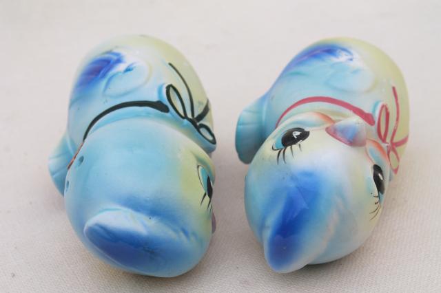 photo of vintage Japan S&P shakers, happy blue bird chattering bluebirds salt & pepper w/ squeakers #7