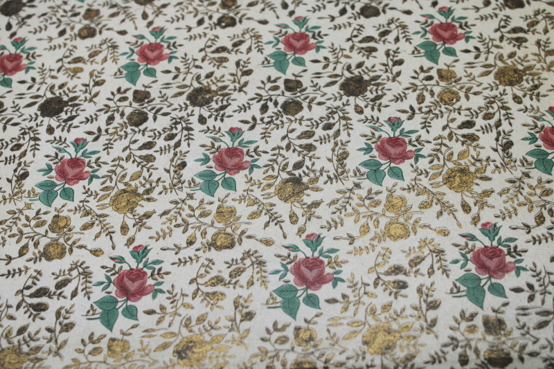 photo of vintage Japan alcohol proof paper mache tray, bar cart cocktail serving tray print pink roses & gold  #4