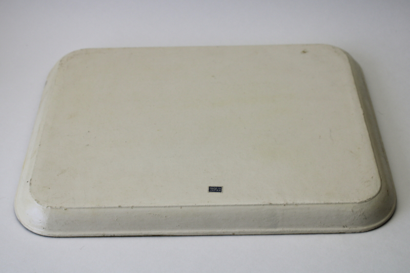 photo of vintage Japan alcohol proof paper mache tray, bar cart cocktail serving tray print pink roses & gold  #6