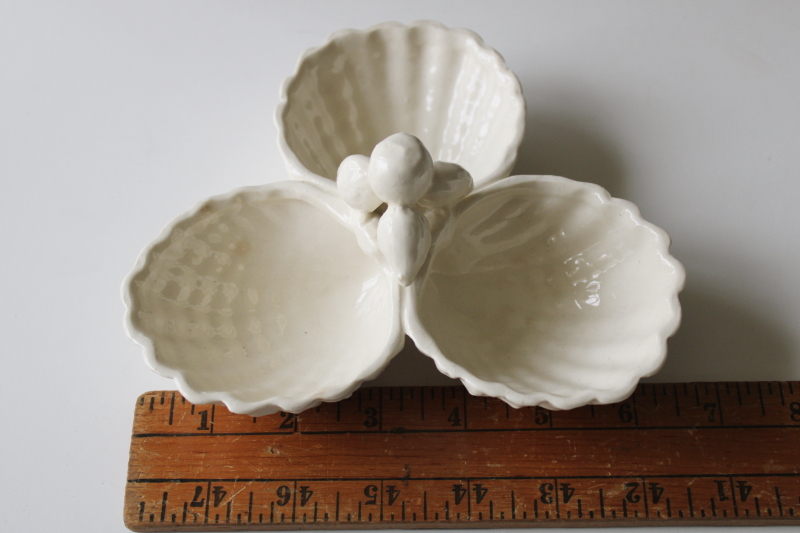 photo of vintage Japan all white majolica seashells trinket dish, old creamware color china  #2