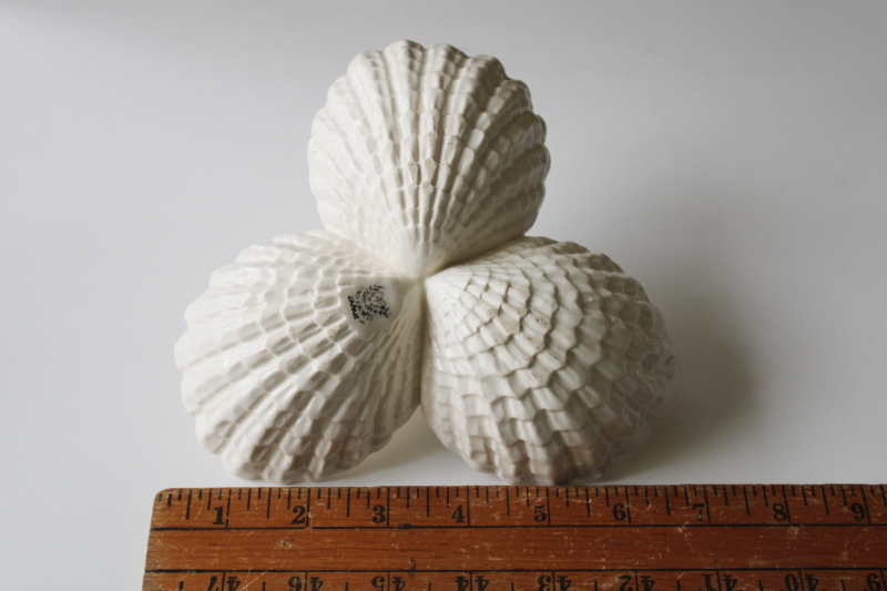 photo of vintage Japan all white majolica seashells trinket dish, old creamware color china  #3