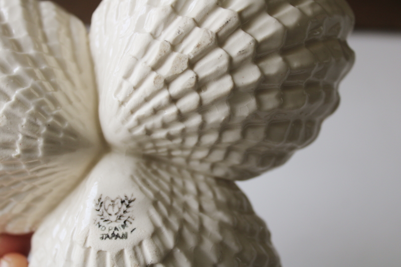photo of vintage Japan all white majolica seashells trinket dish, old creamware color china  #4