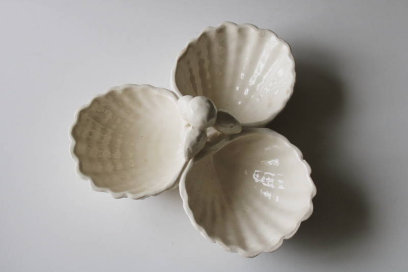 photo of vintage Japan all white majolica seashells trinket dish, old creamware color china  #5