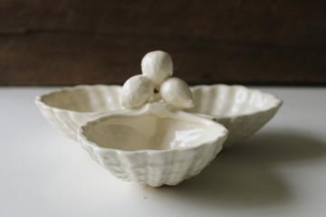 vintage Japan all white majolica seashells trinket dish, old creamware color china 